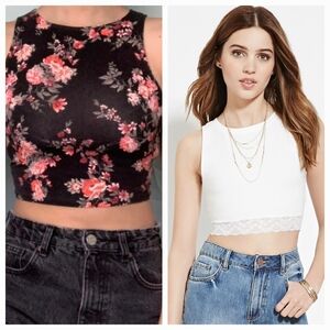Forever 21 Floral White Crop Tops